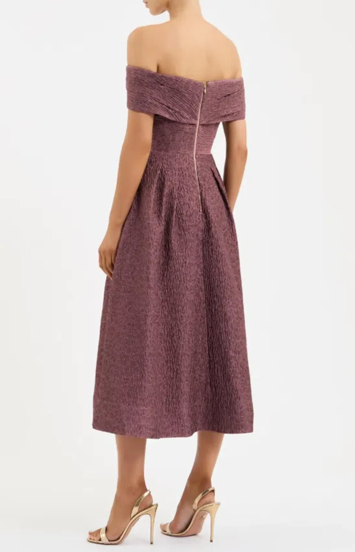 Rebecca Vallance Adalyn Off The Shoulder Midi Dress Mauve Size 6 - Image 2