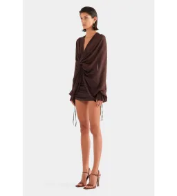 Venroy Twisted Bodice Silk Mini Dress Dark Chocolate Size S/AU 8 for rent on The Volte - image 2