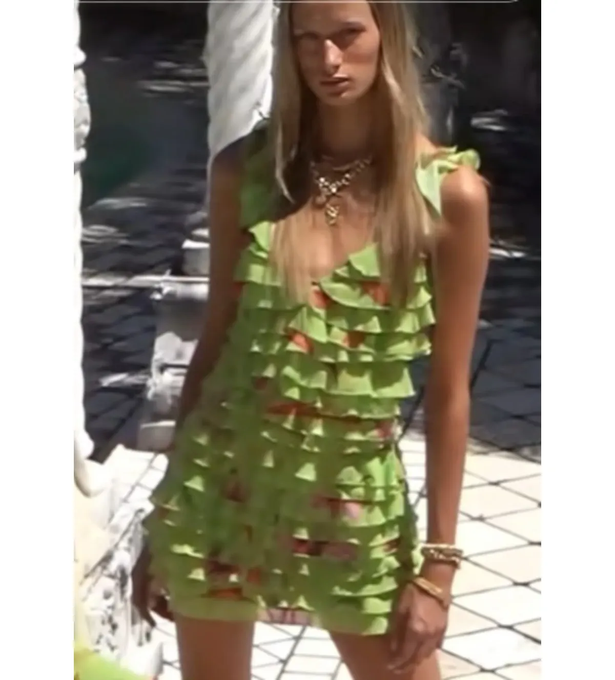 Venroy Ruffle Mini Dress in Lime Chilli Chain Size XS/AU 6 - Image 1
