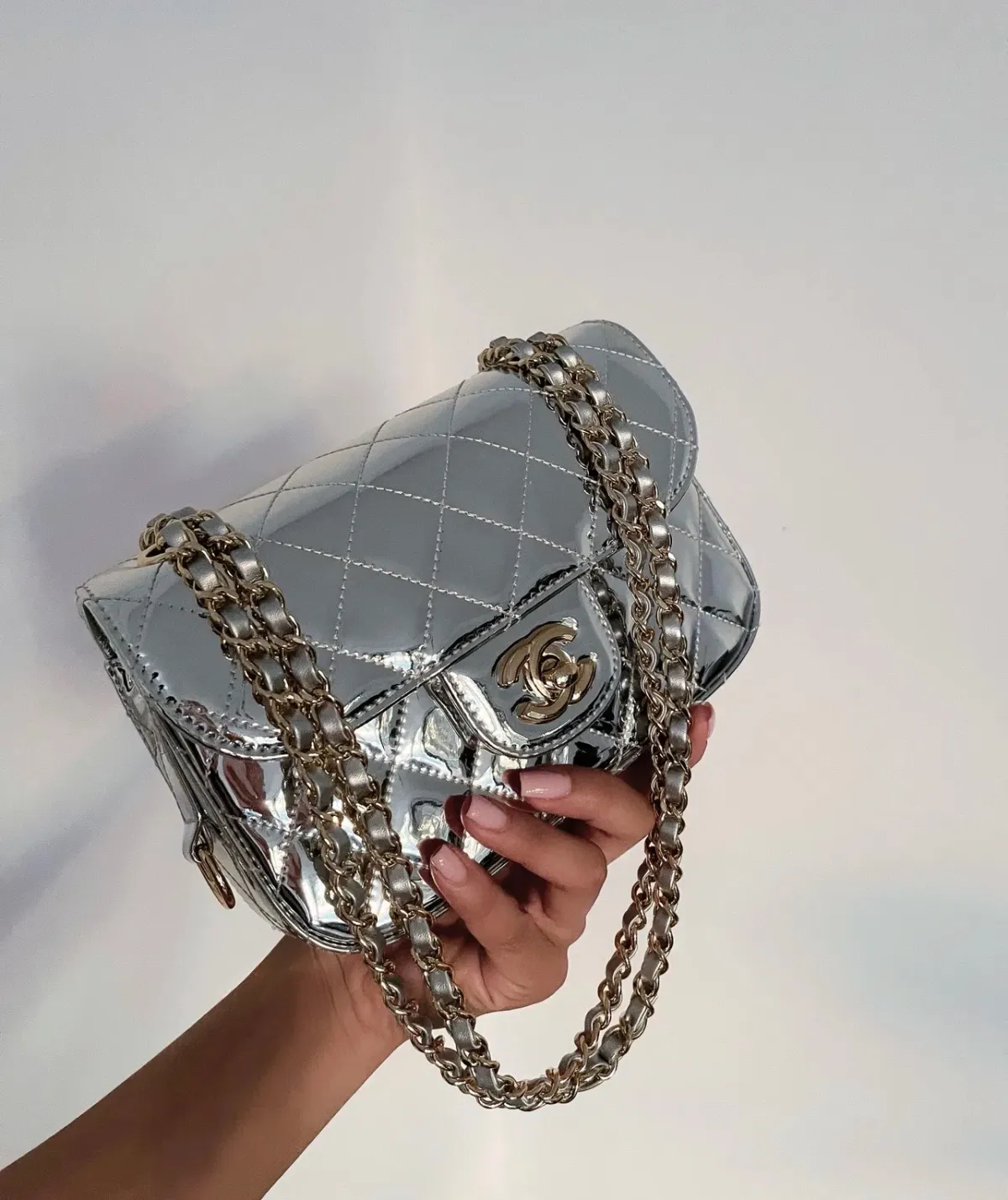 Chanel Silver Mini Flap Handbag - Image 4
