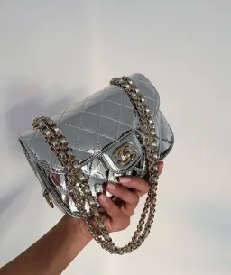 Chanel Silver Mini Flap Handbag for rent on The Volte - image 4