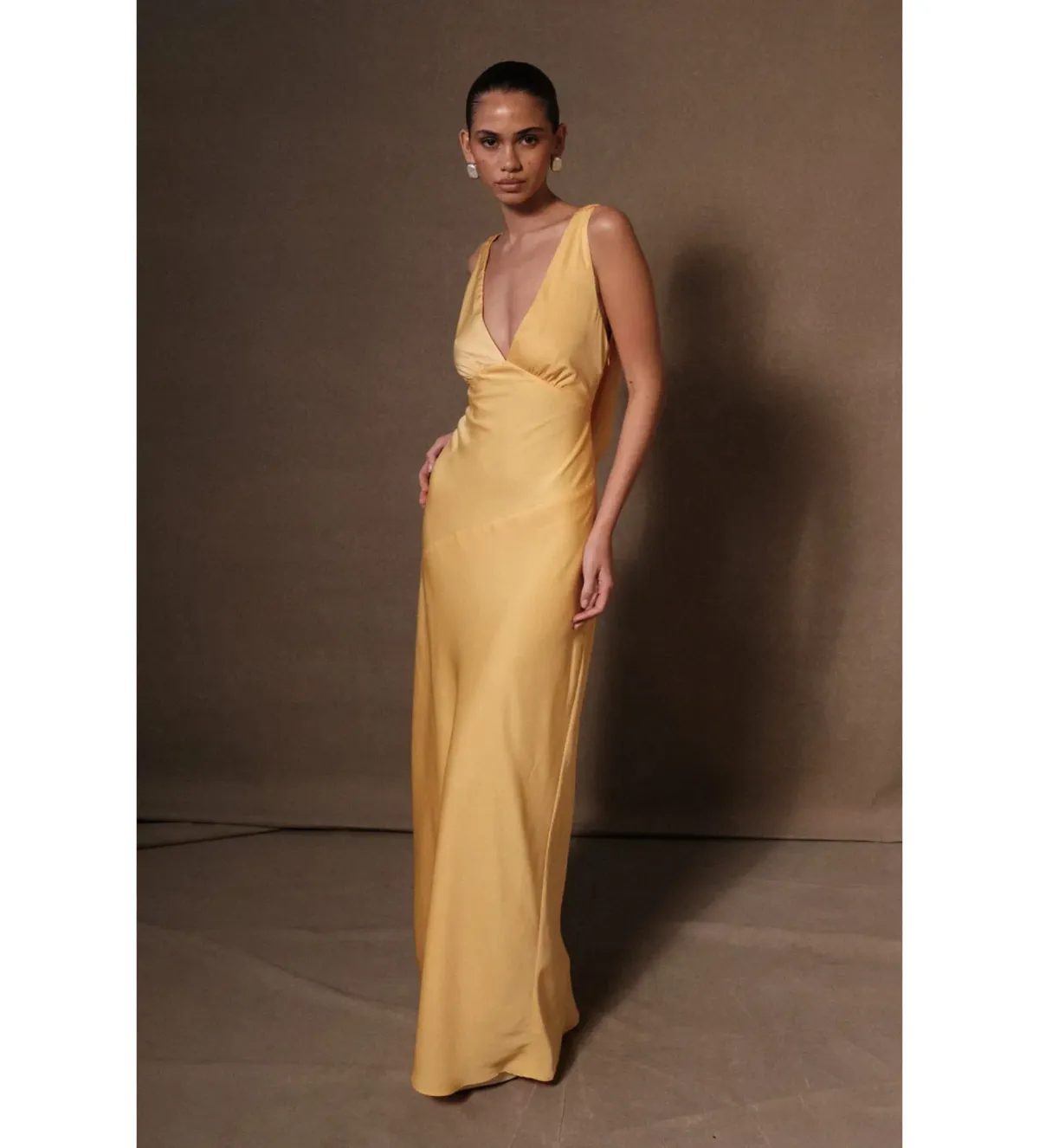 Meshki Nadia Satin Maxi Dress in Lemon Size S/AU8 - Image 3