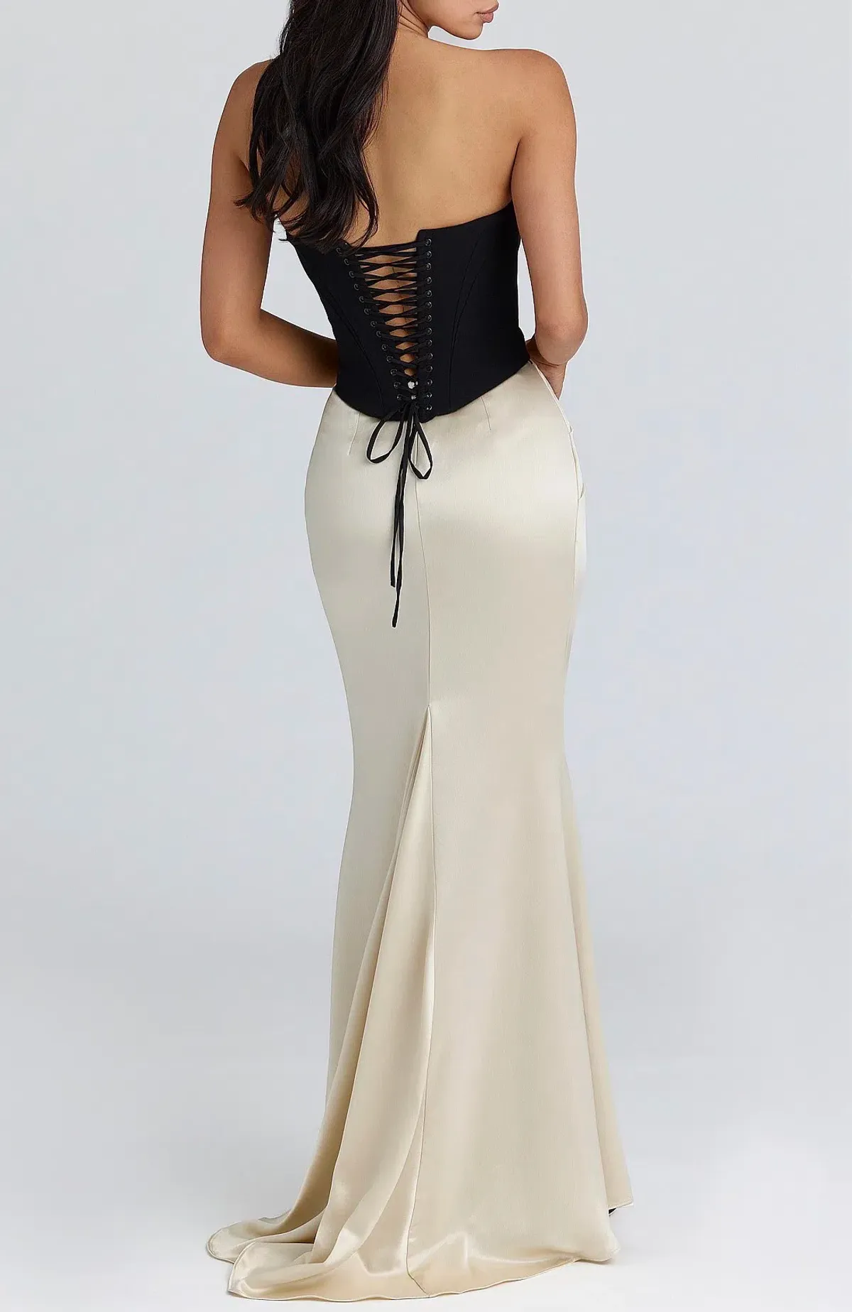 Black & Champagne Corset Maxi Gown - Image 3