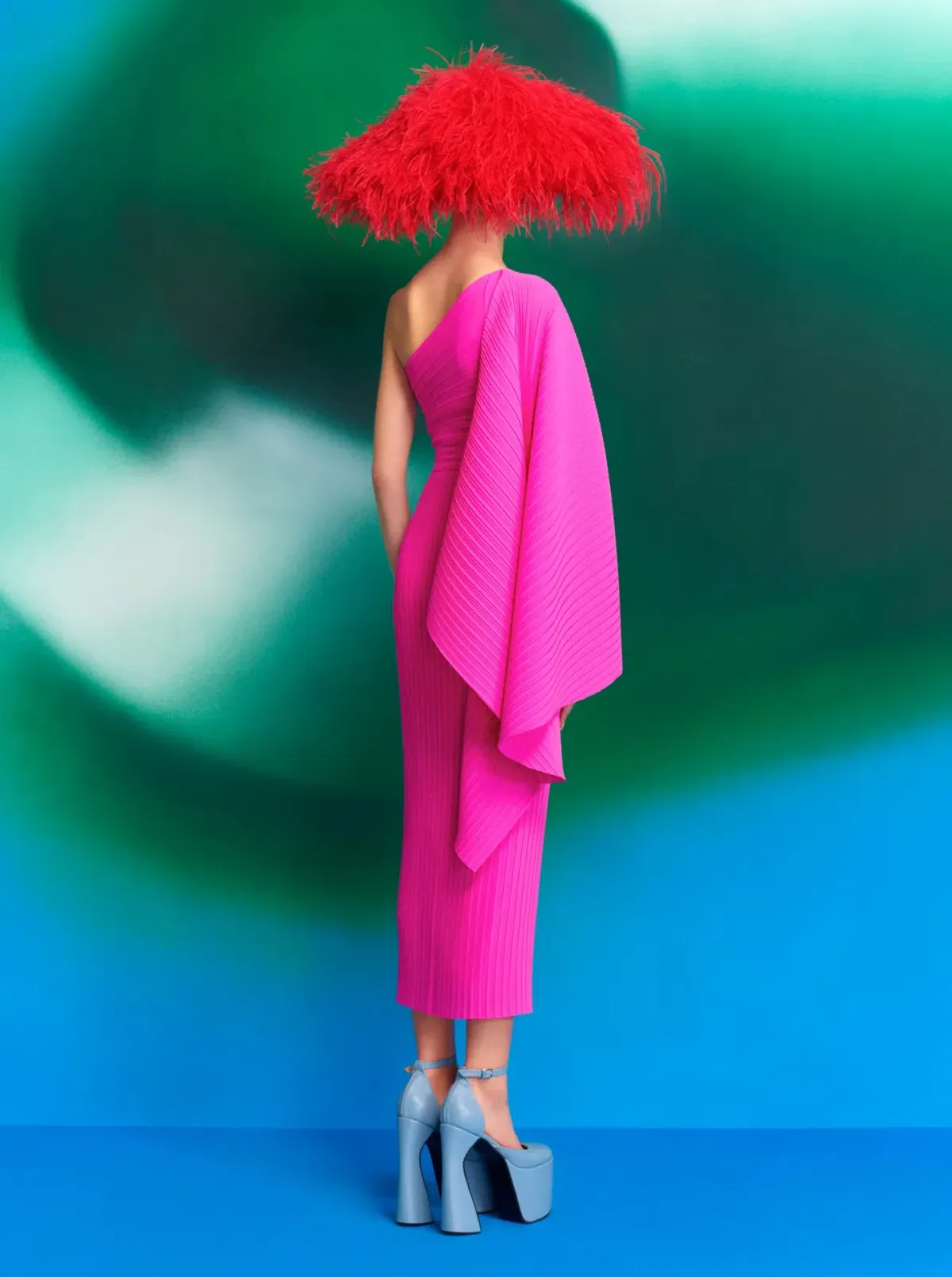 Solace London Lenna one sleeve draped plisse-chiffon midi dress pink, size 12 - Image 6