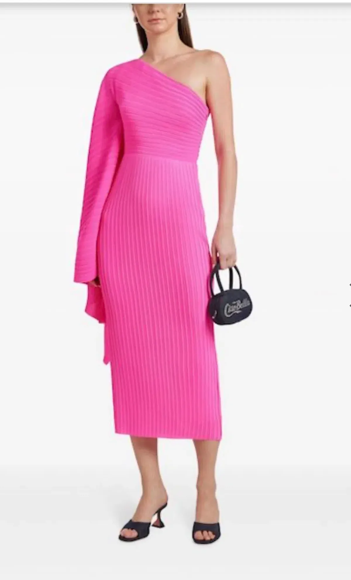 Solace London Lenna one sleeve draped plisse-chiffon midi dress pink, size 12 - Image 1