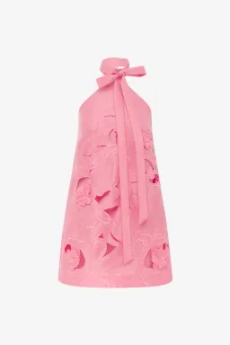 Leo Lin Lola Appliqué Halterneck Mini Dress Fuchsia Size 12 for rent on The Volte - image 1