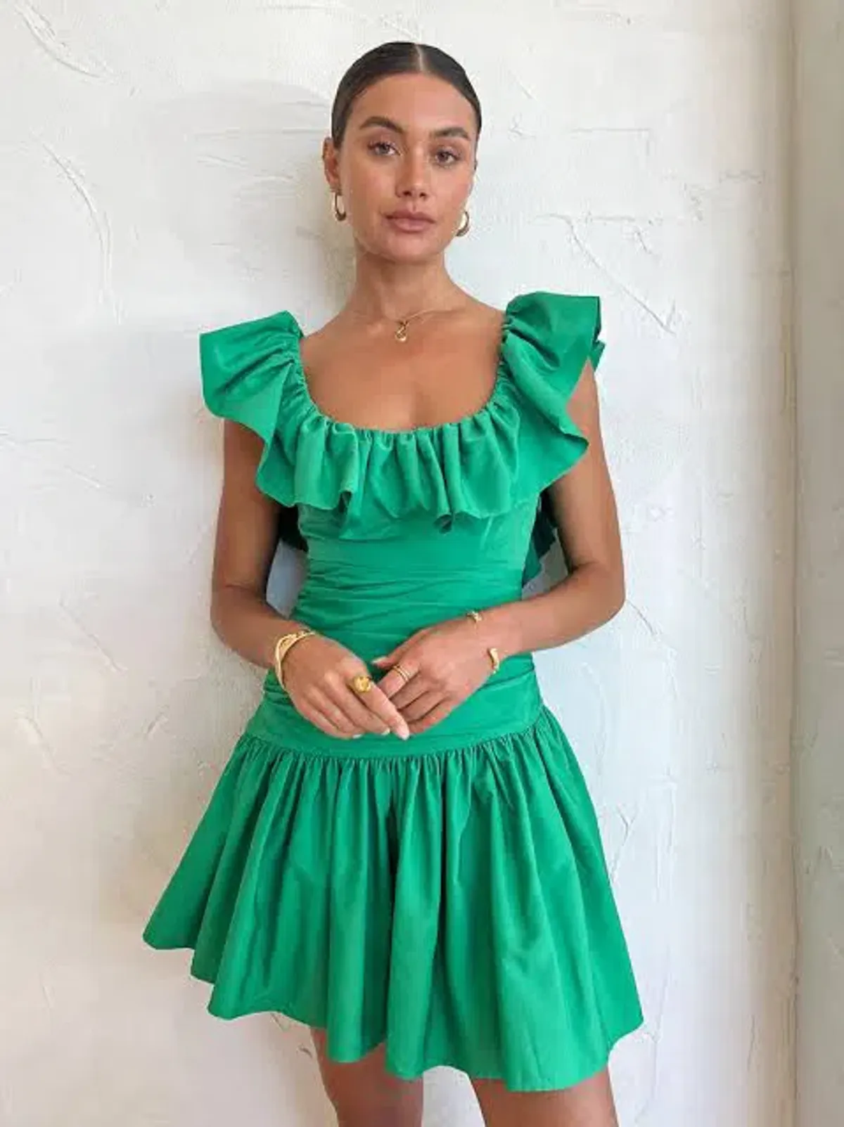 Alemais doira ruffle dress mini green size 6 - Image 1