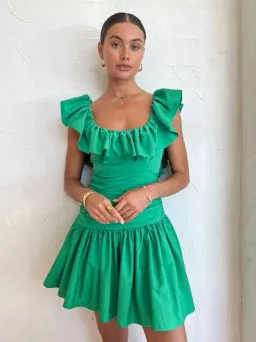 Alemais doira ruffle dress mini green size 6 for rent on The Volte - image 1