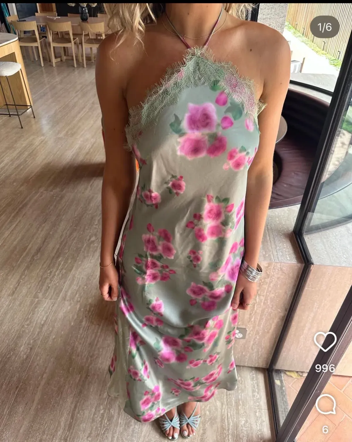 WeWoreWhat Lace Halter Maxi Dress in Sage  - Image 1