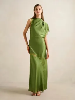 Forever New Kody Satin Lace Dress size 20 Asymmetric Green for rent on The Volte - image 1