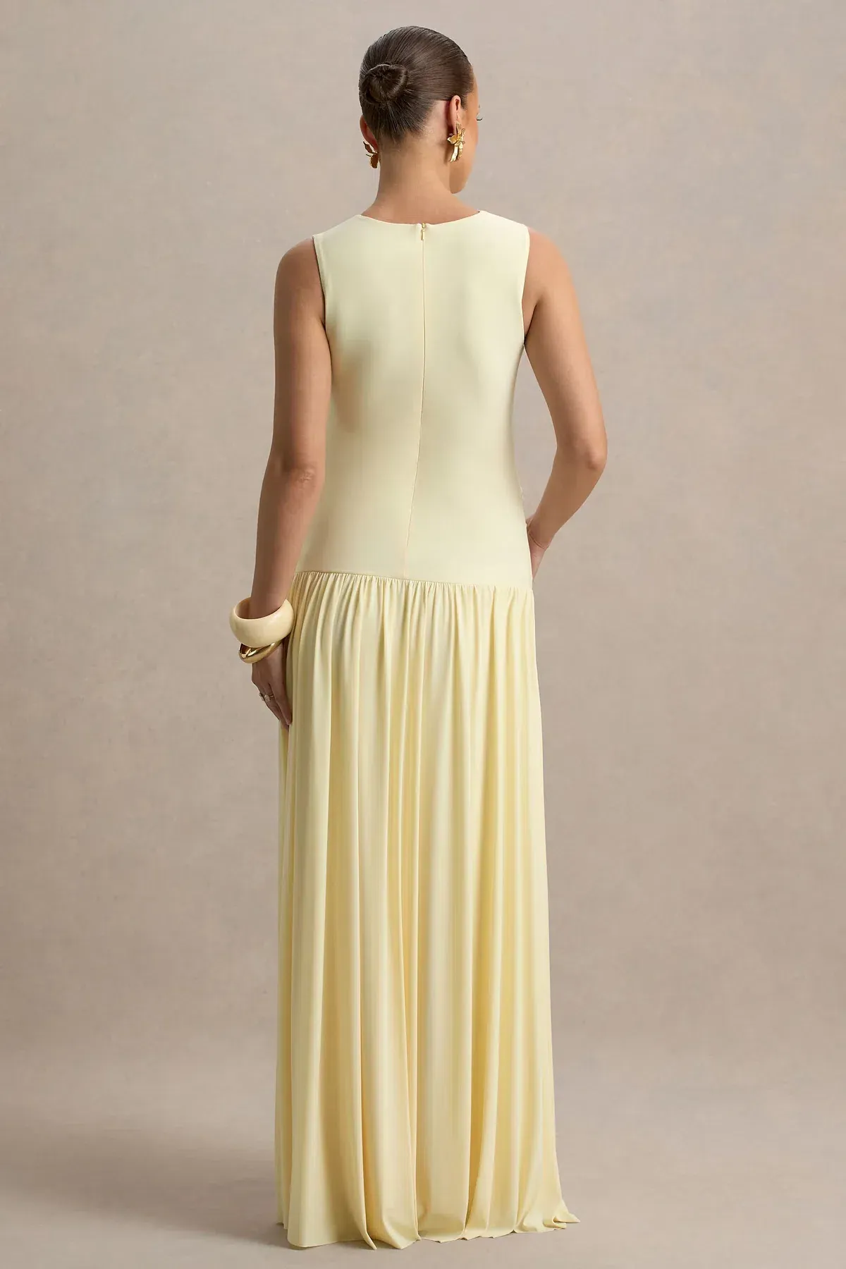 Club L London Outline Lemon Crew-Neck Maternity Maxi Dress with Pleated Skirt - Image 2