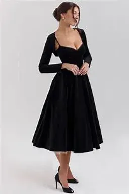 House of CB - Mademoiselle Black Velvet Tulle Midi Dress + Bolero for rent on The Volte - image 1