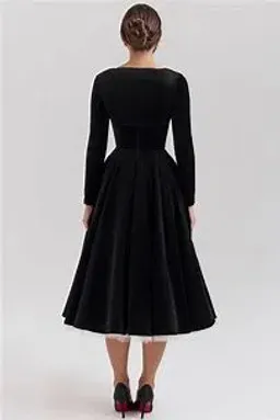 House of CB - Mademoiselle Black Velvet Tulle Midi Dress + Bolero for rent on The Volte - image 6