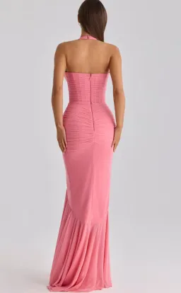 House of CB Carmine raspberry mesh halter neck waterfall maxi dress Regular Cup Size L for rent on The Volte - image 2