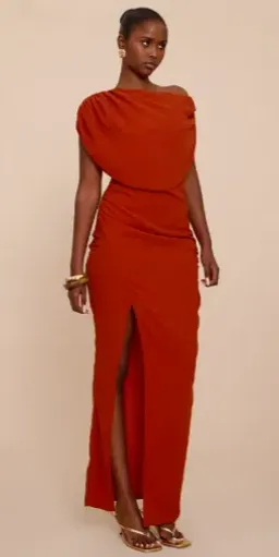 Rust Chiffon Maxi Dress - pretty little things - size 12 for rent on The Volte - image 4