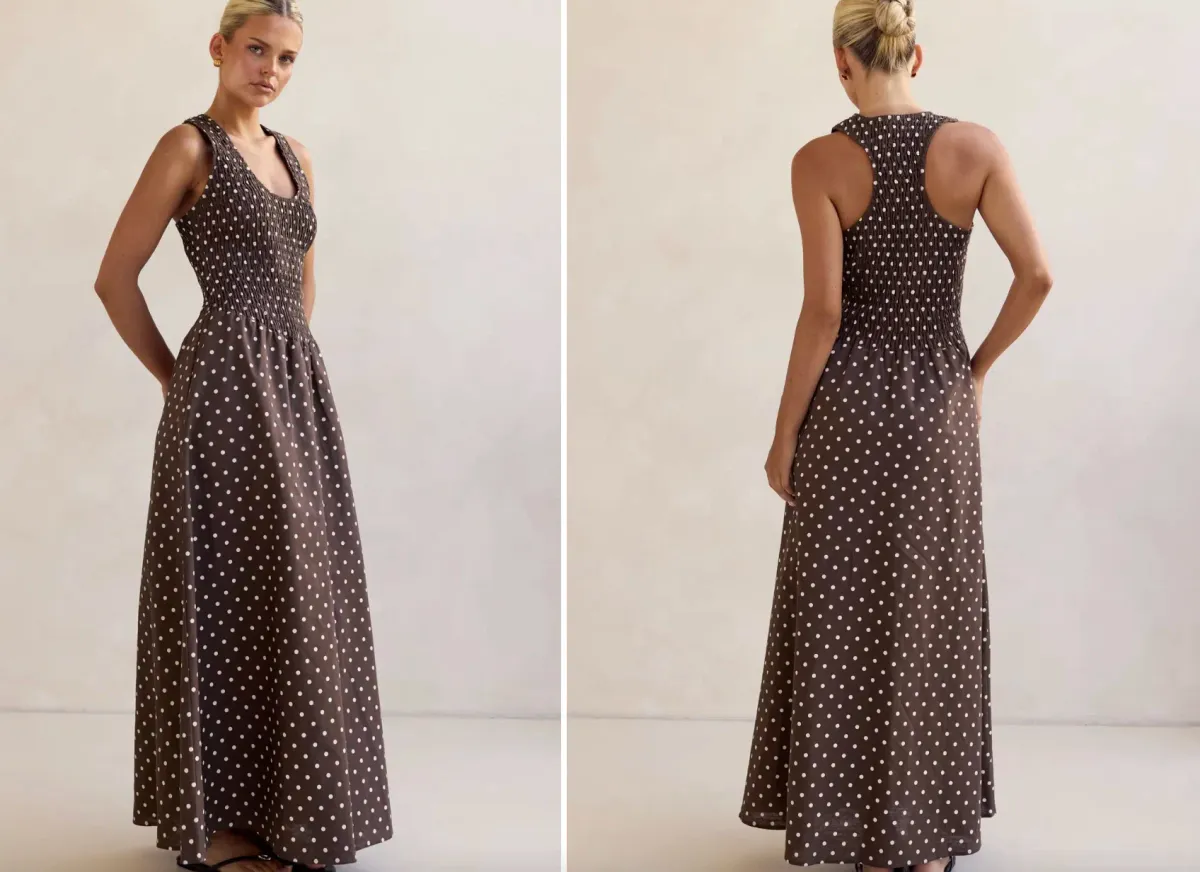Runway Scout Annalee Maxi Dress (Chocolate Polka Dota) Size XS (6) - Image 4
