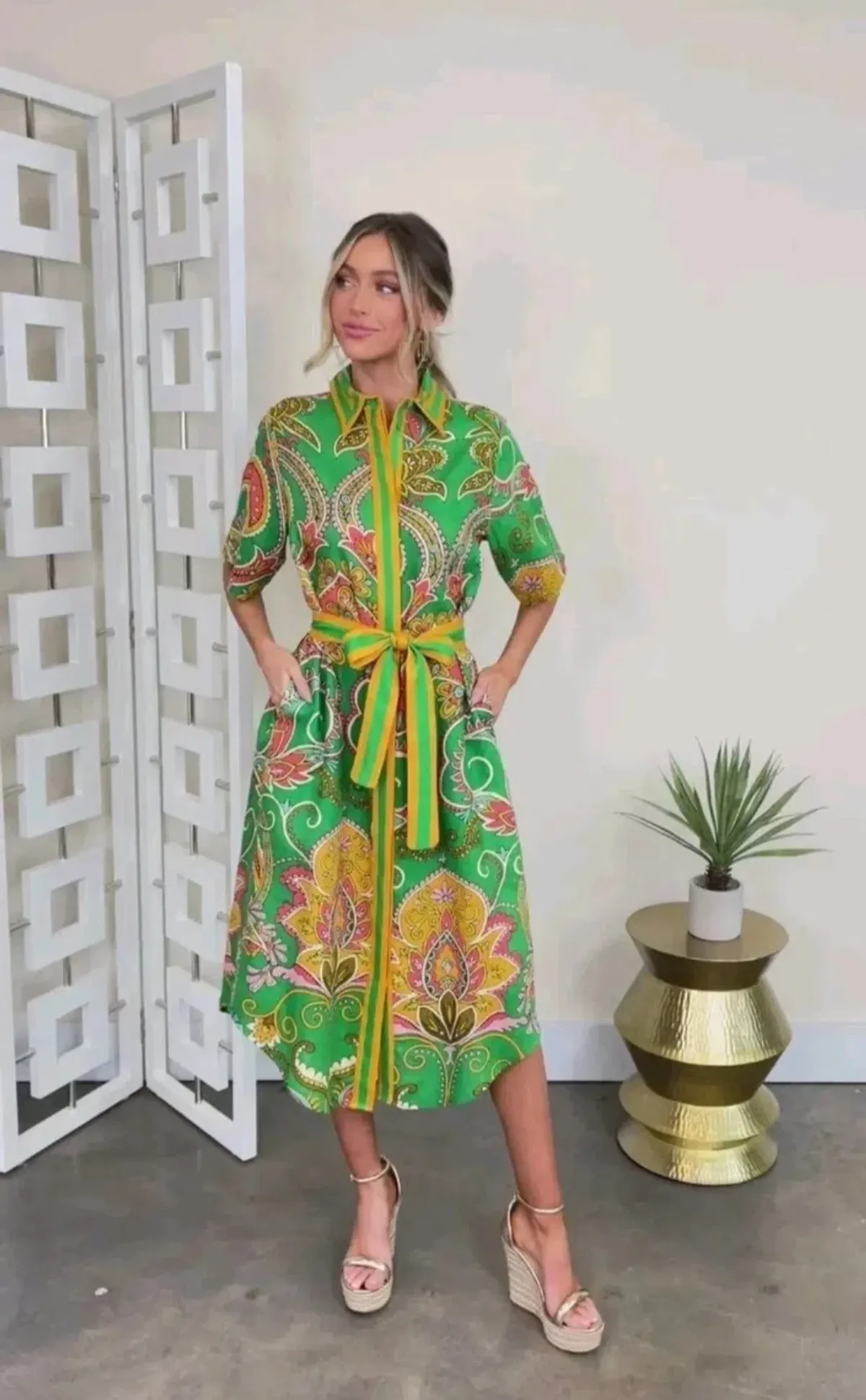 Alemais Marion Shirt Dress in Green Multi Size 14 - Image 2