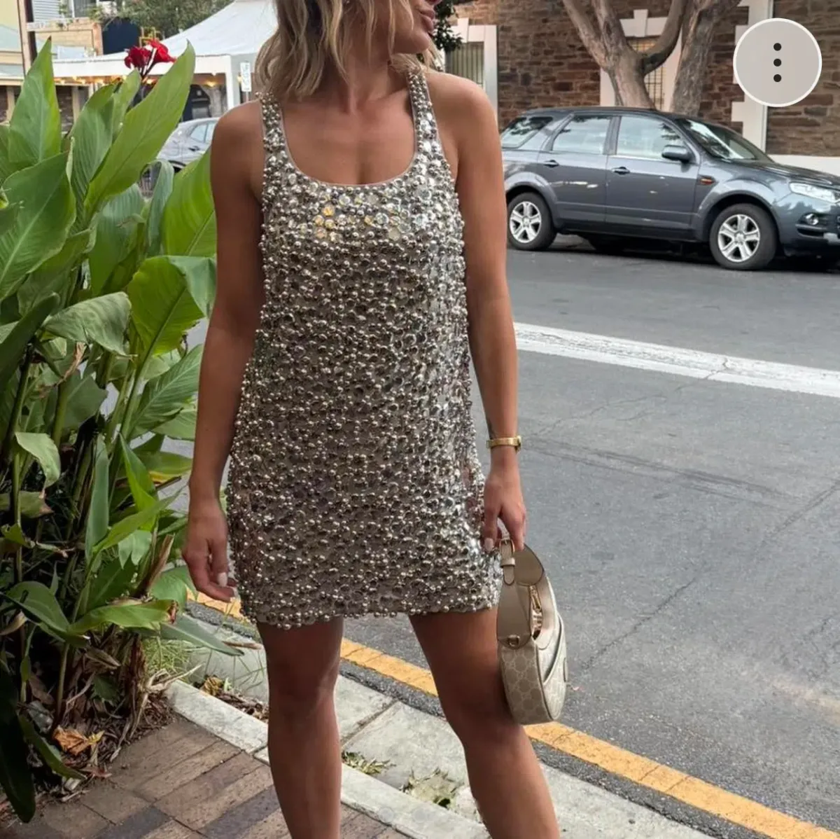 ARRANGE Textured Embellished Sequin Beaded Dress Size 8 S Small Silver - Image 6