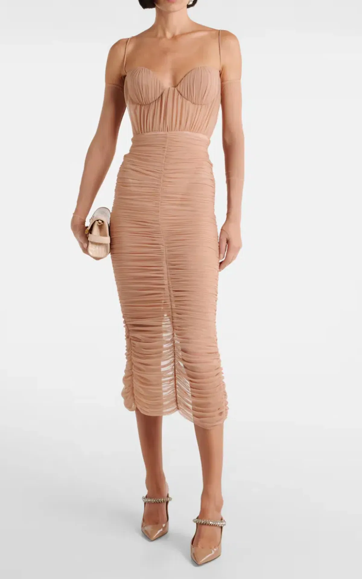 Alex Perry Sweetheart Ruched Mesh Midi Dress Size 10 Sepia - Image 2