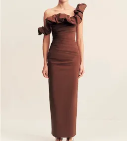 Shona Joy Campbell Ruffle Draped Maxi Dress - Espresso for rent on The Volte - image 1