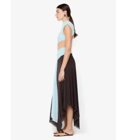 Bec & Bridge Conni Asym Midi Dress in Arctic Blue/ Dark Choc Size AU8 for rent on The Volte - image 2