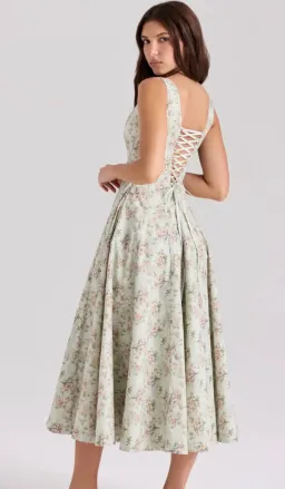 House of CB MARIABELLA Sage Floral Print Cotton Midi Dress in size XS  for rent on The Volte - image 2