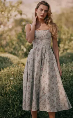 House of CB MARIABELLA Sage Floral Print Cotton Midi Dress in size XS  for rent on The Volte - image 3