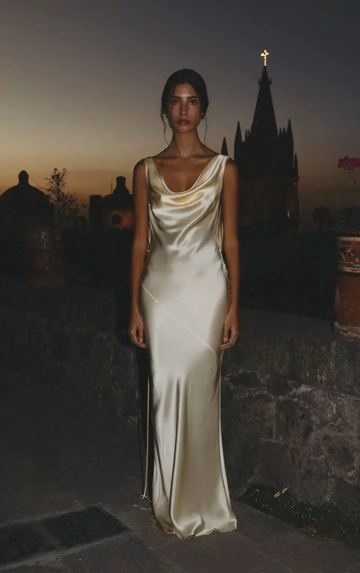 Mirror Palais Plunging Back Cowl Dress in butter XS - Image 1