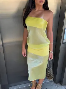 Mode Mischief Melt Panel Dress Yellow size S for rent on The Volte - image 1