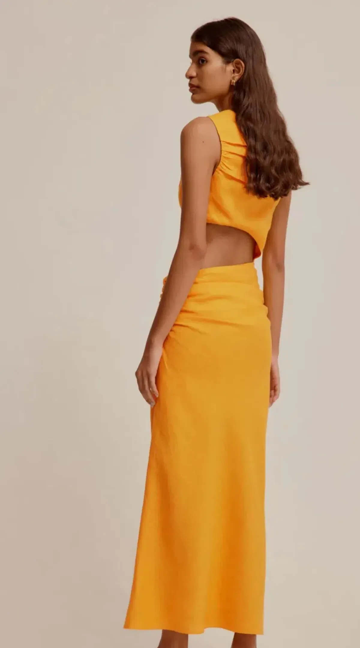 VENROY LINEN CUT OUT DRESS SAFFRON SIZE S / AU 8 - Image 2