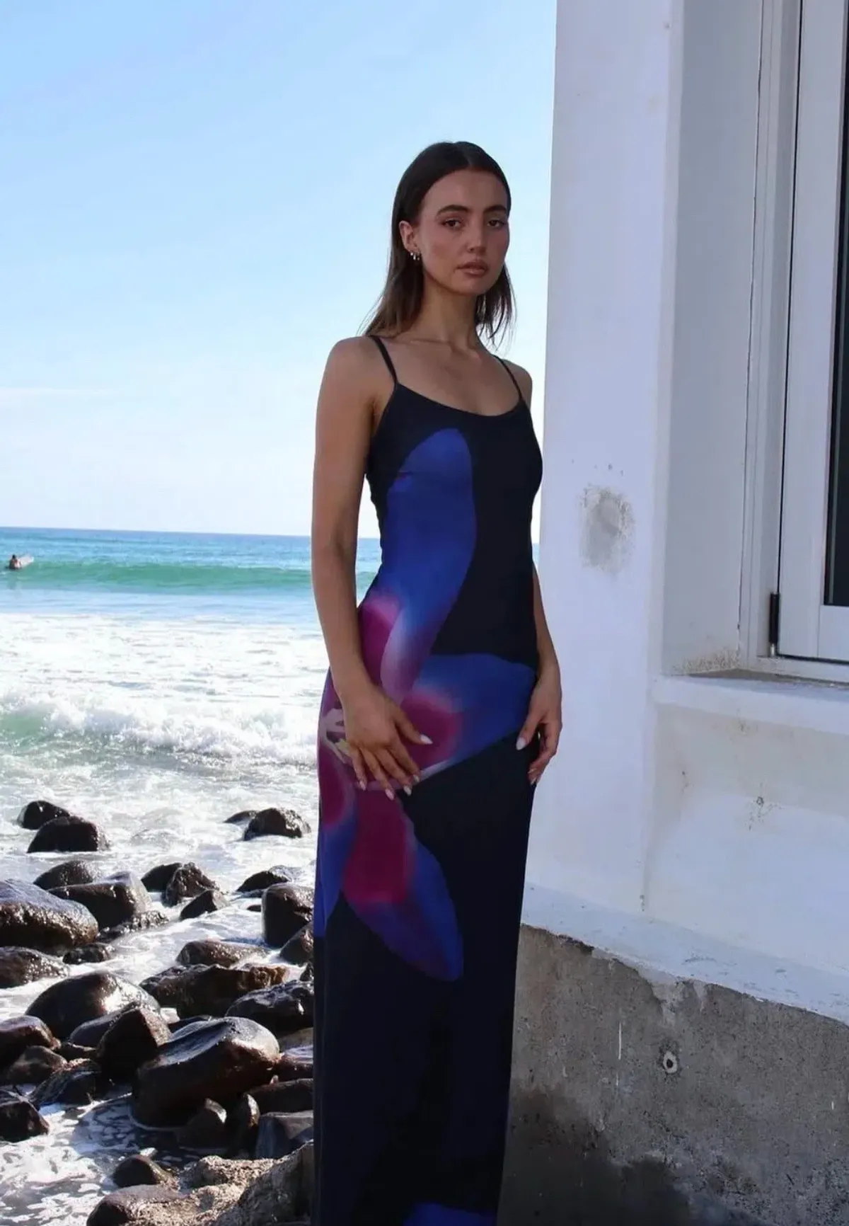 With Harper Lu Midnight Lily Floral Bodycon Maxi Dress XS - Image 1