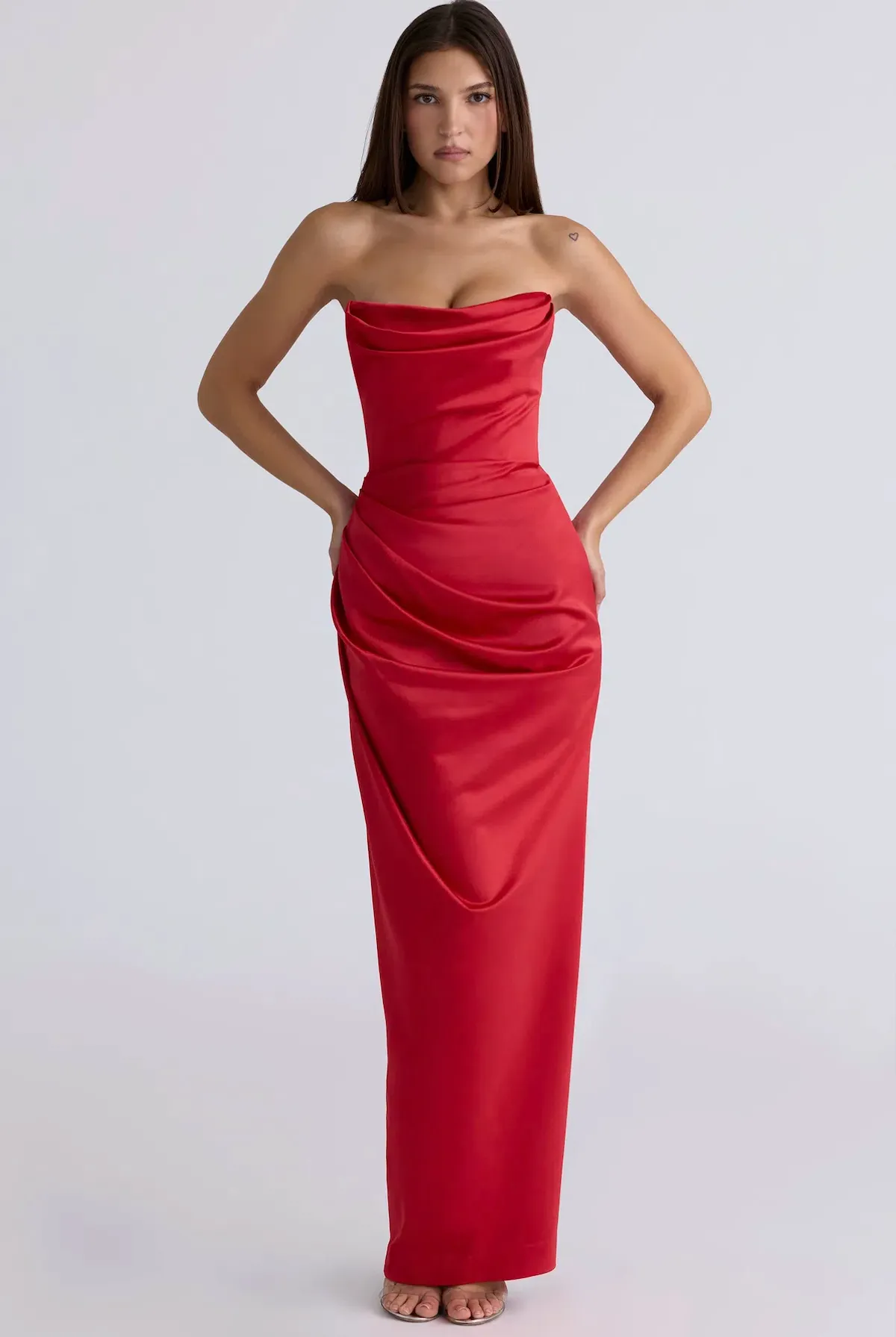 Adrienne Scarlet Satin Strapless Gown - Image 1