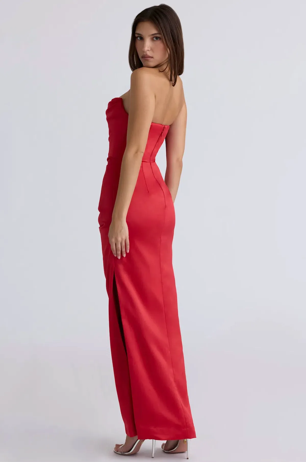 Adrienne Scarlet Satin Strapless Gown - Image 2