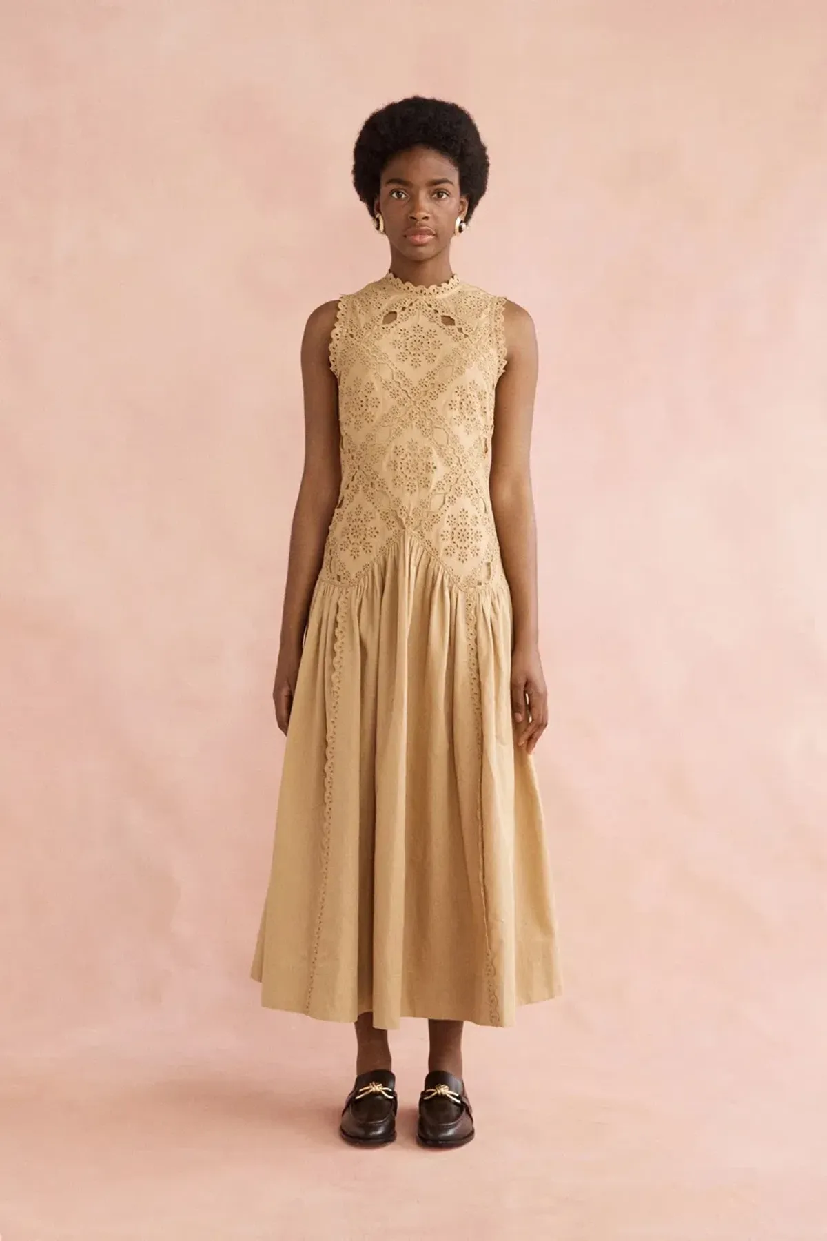 Lovaan Josephine Midi Dress Tan Size 8 - Image 1