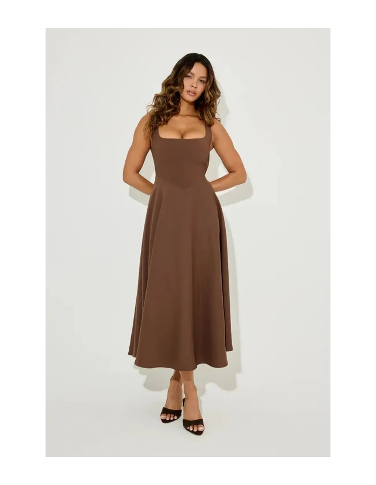 Odd Muse The Ultimate Muse Square Neck Midi Dress Brown Size 8 - Image 1