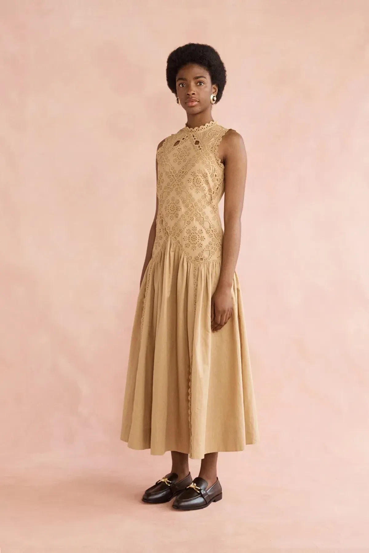 Lovaan Josephine Midi Dress Tan Size 14 - Image 3