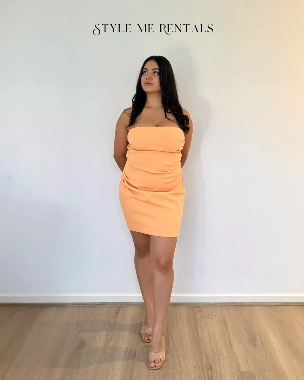 Misha Alston Crepe Mini Dress Tangerine Size L - Image 3