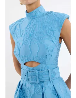 Rebecca Valance Aegir belted jacquard midi dress for rent on The Volte - image 3