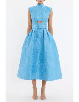 Rebecca Valance Aegir belted jacquard midi dress for rent on The Volte - image 2
