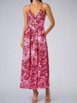 Scanlan Theodore Silk Cotton Print Strappy Midi Dress Pink Size 6 for rent on The Volte - image 1