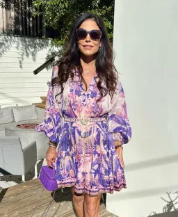 Zimmermann The Lyre Billow Mini Dress in Purple Palm Size 0 AU 8 for rent on The Volte - image 1