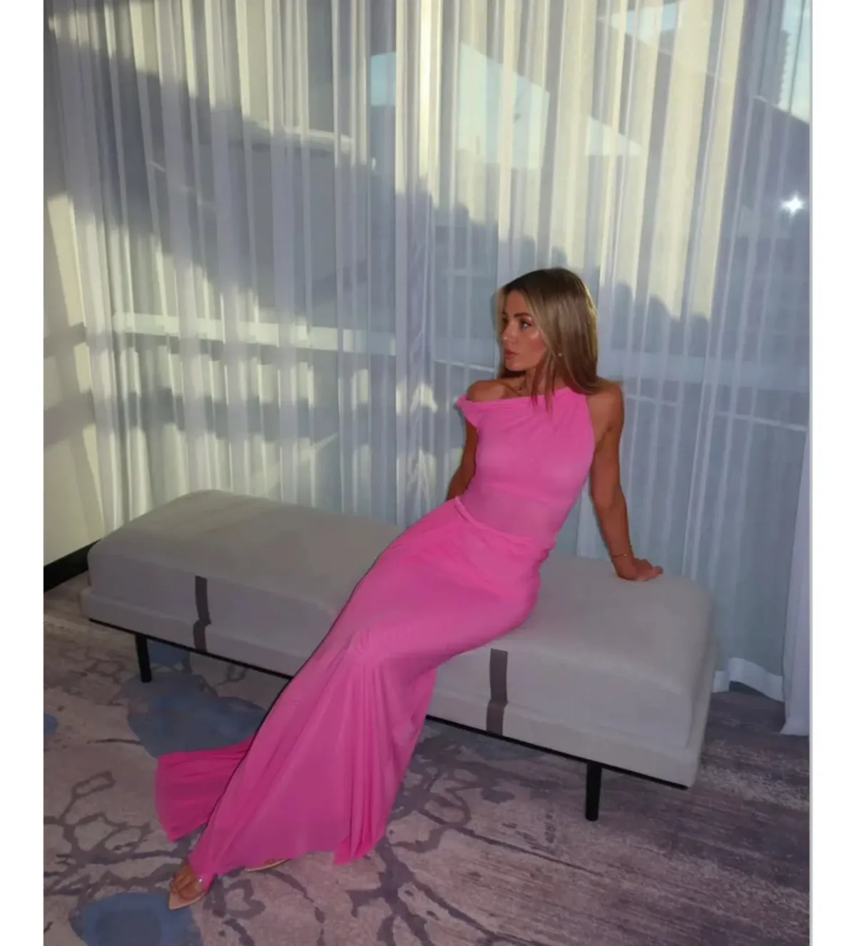 Misha Sisal Mesh Dress in Orchid Pink Size S/AU8 - Image 3