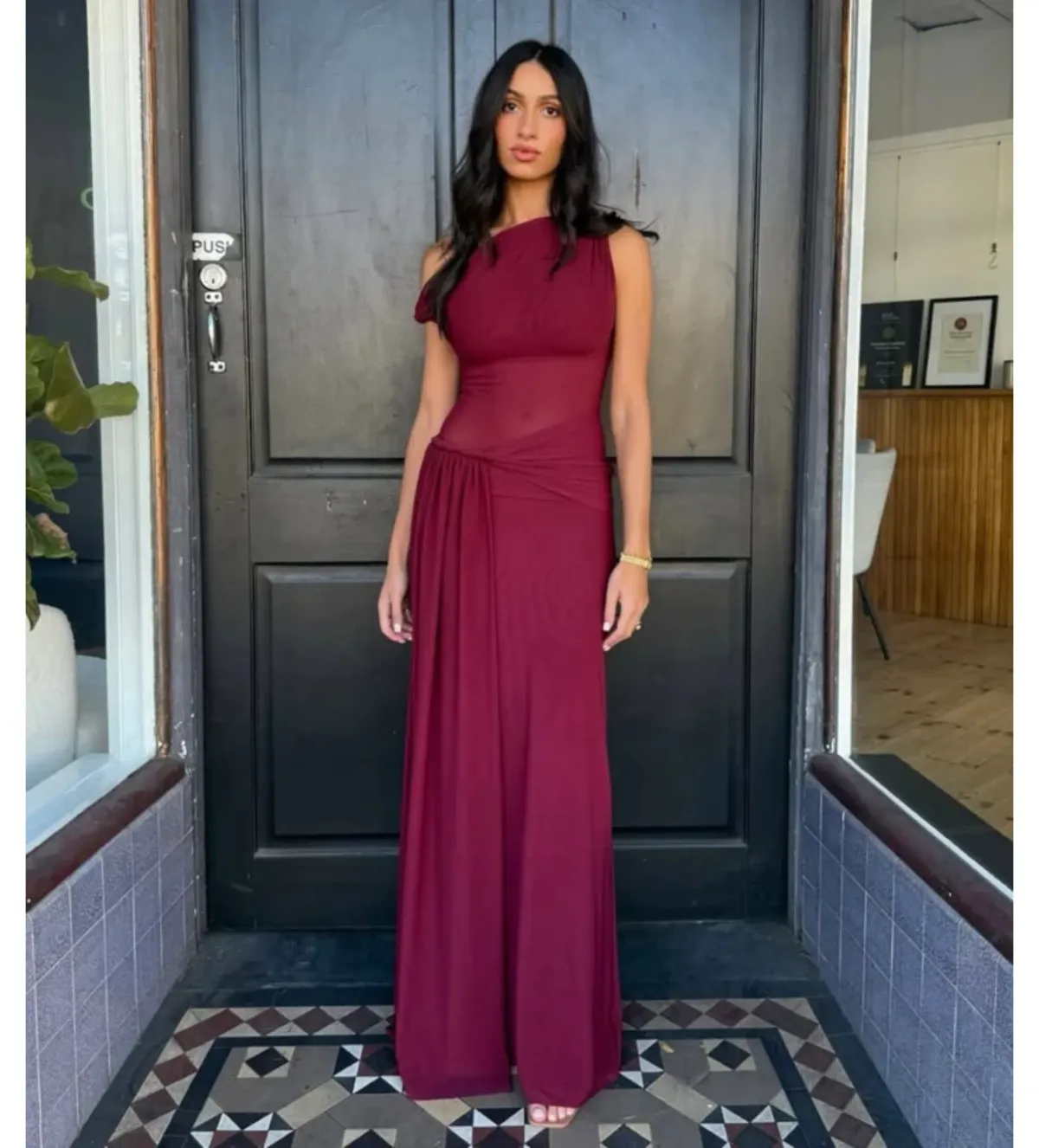 Misha Sisal Mesh Dress in Port Size S/AU8 - Image 1