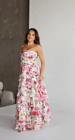 🌸 AJE Fleur Pleated Ruffle Gown – Collage Floral Pink Maxi Dress – Size 10 AU 🌸 for rent on The Volte - image 7