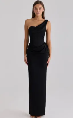 House of CB Caprice black satin one shoulder maxi dress Size M for rent on The Volte - image 1