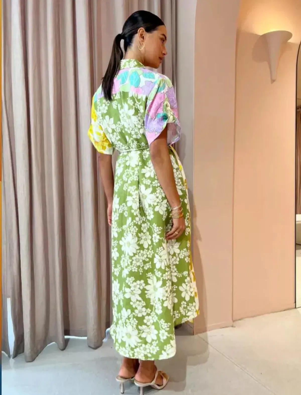 Alemais Elora Patchwork Shirt Dress in Multi Floral Size 10 - Image 2