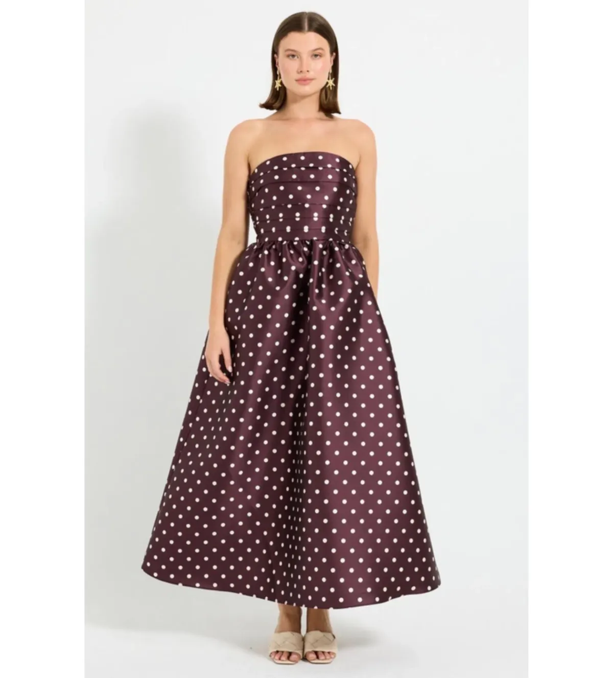 Pasduchas Alistair Strapless Midi Dress Blackberry Spot Size 8 - Image 1
