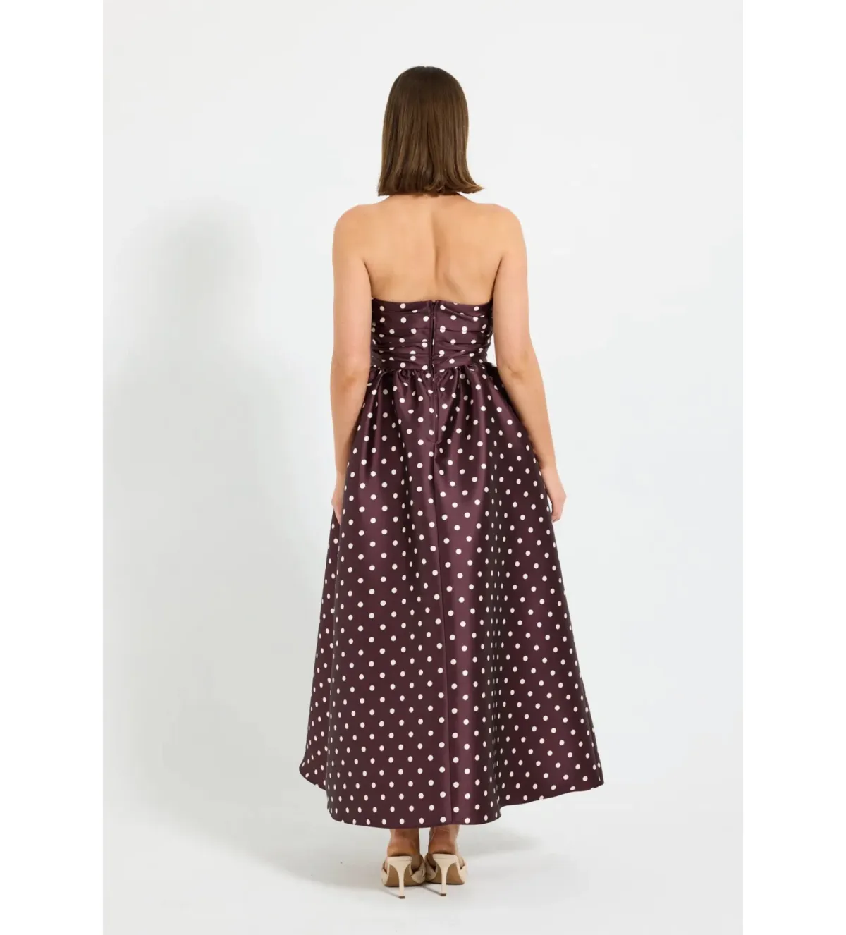 Pasduchas Alistair Strapless Midi Dress Blackberry Spot Size 8 - Image 3
