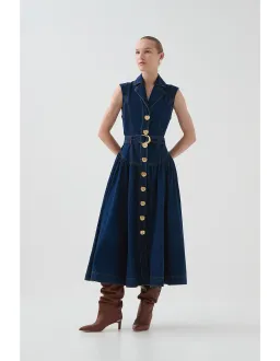 Aje Elena Belted Denim Midi Dress for rent on The Volte - image 1