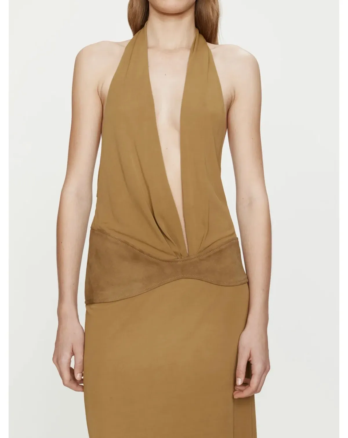 Christopher Esber - Contour Suede Belted Jersey Halter Gown, Size 8  - Image 2